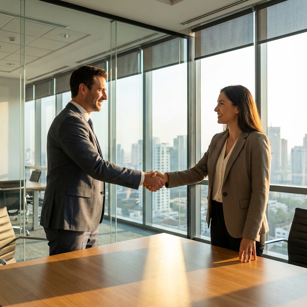 Professionals shaking hands after a successful negotiation