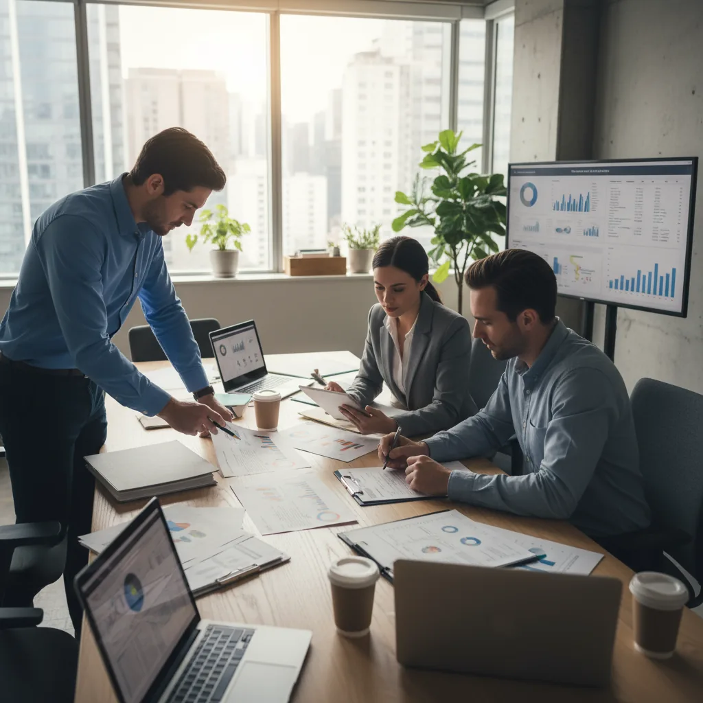 Professional reviewing RFP documents and proposals