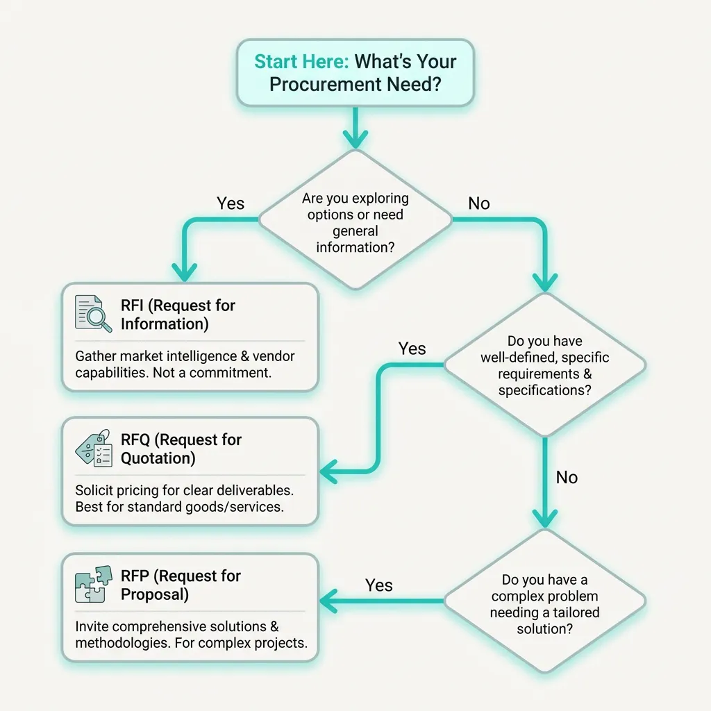 RFI, RFQ, and RFP document flow diagram
