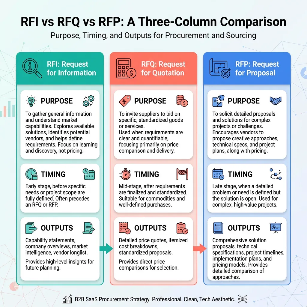 Comparison of RFI, RFQ, and RFP procurement documents