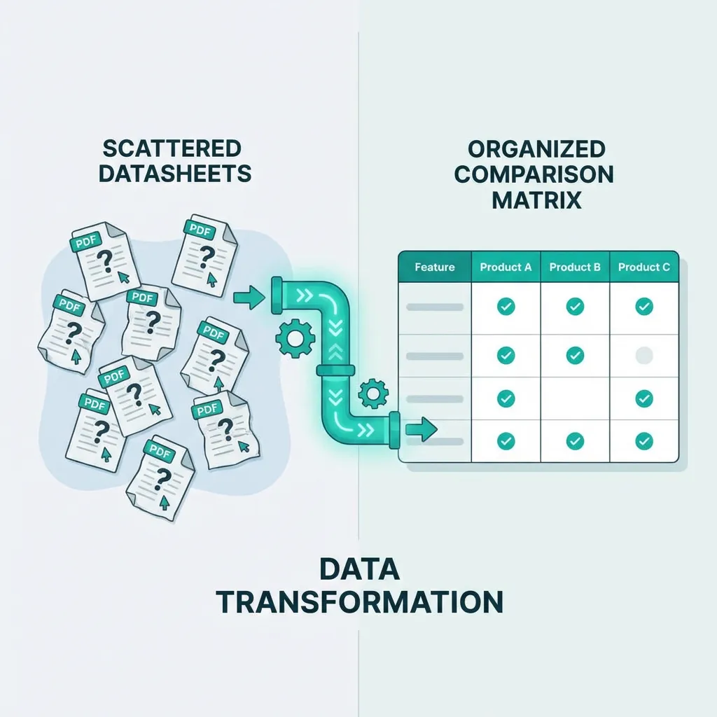 Side-by-side vendor datasheet comparison matrix